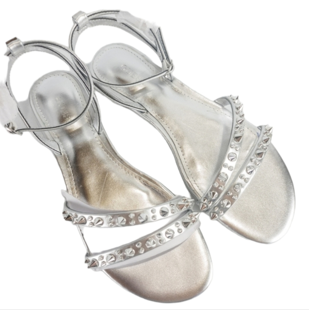 Guess Teagin Studded Strappy Sandals Silver -8 - Picture 7 of 8